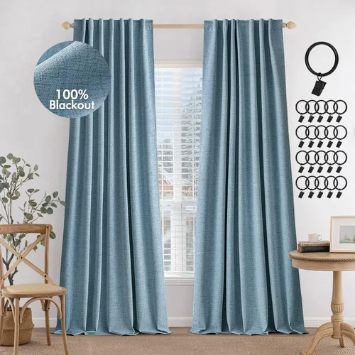 Vista 24 de MIULEE Cortinas 100% opacas de 84 pulgadas de largo de lino, cortinas y drapeados, juego de 2 paneles para dormitorio, pestaña trasera, sala