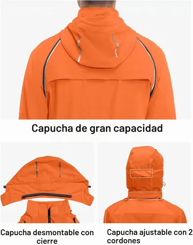 Vista 4 de Little Donkey Andy - Chaqueta de ciclismo extraíble para hombre Capucha desmontable-naranja