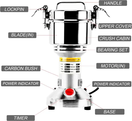 Vista 3 de DasMarine Molinillo eléctrico de grano de alta velocidad de 17.64 oz, molinillo de especias de acero inoxidable comercial con motor de 2500 W, malla