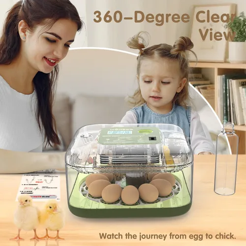 Vista 7 de HOWOOlUA - Incubadora de huevos para incubar huevos con giro automático, control de temperatura y humedad, incubadora de huevos integrada de gran