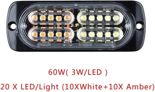 Vista 6 de CORP - Juego de 100 luces estroboscópicas intermitentes de 20 luces LED de advertencia de emergencia, color blanco ámbar, para auto, camión