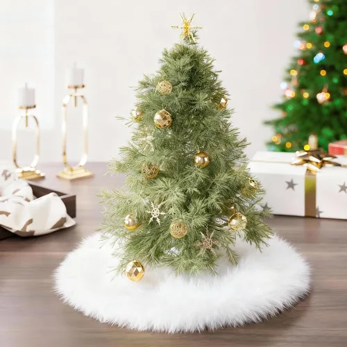 Vista 7 de IMucci Falda de árbol blanca de piel de lana de 15 pulgadas, falda pequeña para árbol de Navidad, falda de terciopelo de felpa blanca como la nieve