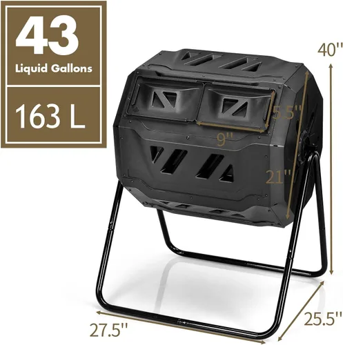Vista 5 de IRONMAX - Vaso de compostaje para exteriores, 43 galones (163 L) giratorio con doble cámara, contenedor de compostaje grande para bastidor