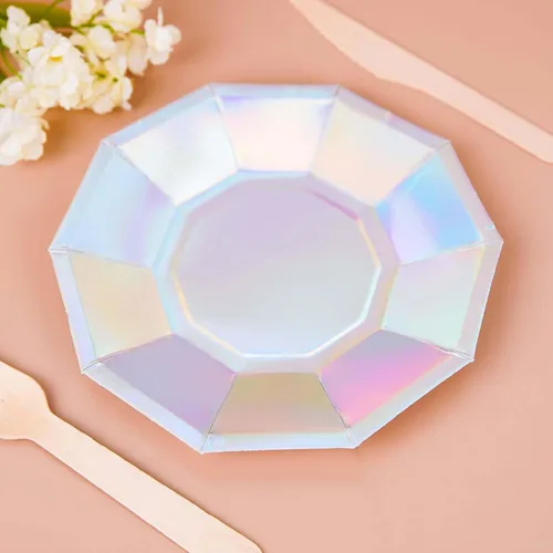 Vista 8 de Efavormart - Paquete de 25 platos de papel decagonal iridiscentes de 7.5 pulgadas, platos de postre geométricos resistentes de 300 GSM para Tipo 3