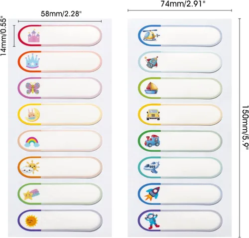 Vista 2 de Etiquetas de nombre para cosas de niños, etiquetas impermeables para guardería para biberones, 80 etiquetas adhesivas de nombre personalizadas