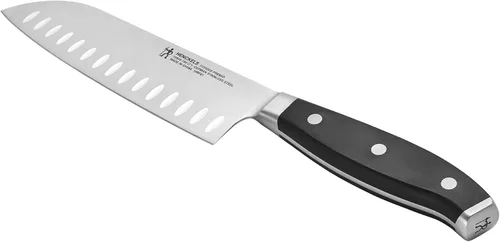 Vista 4 de Henckels Cuchillo Santoku Forjado Premio de Borde Hueco, 7 pulgadas, Negro/Acero Inoxidable