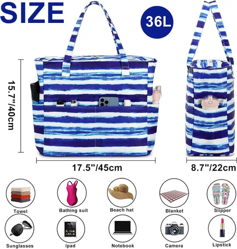Vista 4 de Bolsas impermeables para la playa y la piscina, para mujeres y mujeres, extragrandes, bolsa de transporte con compartimento húmedo para viajes