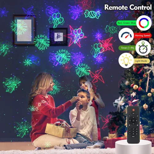 Vista 3 de Luces de proyector láser navideño Lunmore, proyección láser al aire libre de 30 patrones, proyectores de paisaje para interior, exterior, hogar