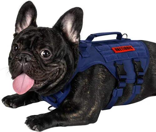 Vista 23 de OneTigris - Arnés táctico para perros pequeños, chaleco de perro pequeño sin tirones con asas, transpirable, arnés militar con sistema MOLLE, arnés