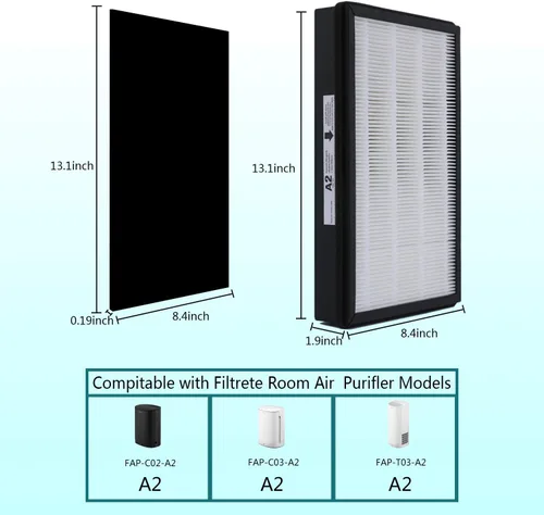 Vista 2 de Filtro HEPA de repuesto tamaño A2, compatible con dispositivos purificadores de aire Filtrete FAP-C02-A2, FAP-C03-A2, FAP-T03-A2, parte #1150101