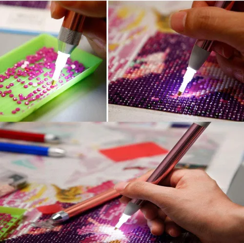 Vista 2 de VAVCASE Bolígrafo de pintura de diamante con luz, 3 herramientas de pintura de puntos de diamante, herramientas de pintura de arte de diamante, 4