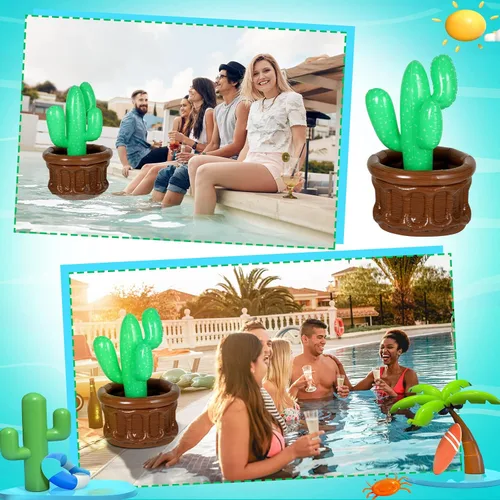 Vista 2 de Bencailor Enfriador inflable de cactus de 27.6 x 18 pulgadas, cubo de hielo de cactus, enfriador de bebidas para verano, piscina, fiesta, fiesta