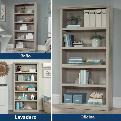 Vista 5 de Estantería de 5 niveles de Sauder, estantería de madera multiusos para oficina en casa, sala de estar, en castaño tiza