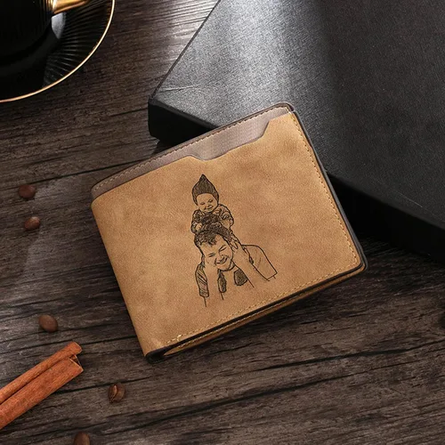 Vista 7 de Cartera personalizada para hombres – Cartera con foto personalizada grabada con imagen personalizada y nombre inicial regalos para él, novio, marido
