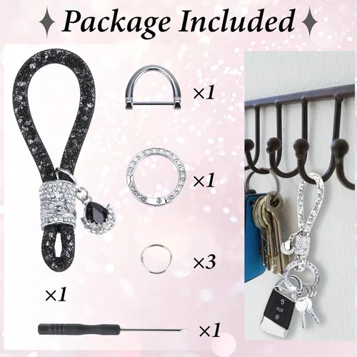 Vista 6 de Crystal Bling Car Keychain, Car Key Chain Glitter Key Ring, Rhinestone Keychain Ring Strap