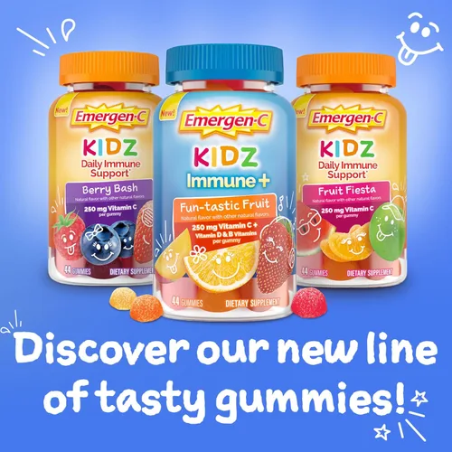 Vista 5 de Emergen-C Kidz Immune+ Immune Support Dietary Supplements, Flavored Gummies with Vitamin C, B Vitamins and Vitamin D for Immune Support, Fun-Tastic