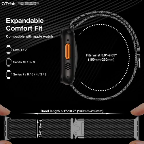 Vista 6 de Correa de malla milanesa compatible con Apple Watch Band de 1.929 in 1.811 in 1.772 in 1.732 in 1.654 in para hombres y mujeres, correa de metal más