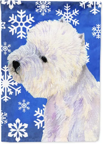 Vista 226 de Caroline's Treasures SC9374GF Bulldog English Snow flakes Holiday Garden Flag Buzón Bandera decorativa para patio exterior, patio, obras de arte
