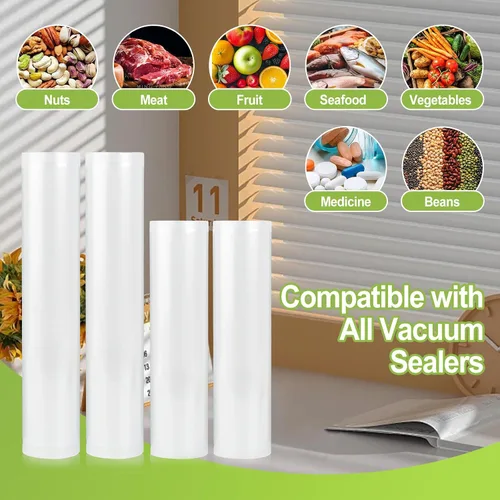 Vista 5 de 4 rollos de bolsas selladoras al vacío compatibles con sellador al vacío Anova & FoodSaver, 11 pulgadas x 16.4 pies y 8.3 x 16.4 pies, sin BPA