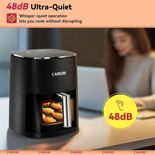 Vista 8 de Freidora de Aire con 12 Preajustes y Ventana de Visualización, Gran Capacidad de 6Qt, Máximo 400℉ para Dorar, Freidora de Aire, Hornear, Asar, Negro