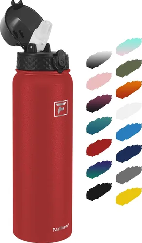 Vista 27 de Fanhaw Botella de agua de acero inoxidable aislada para niños de 20 onzas con tapa con popote, a prueba de fugas y antipolvo, botella de uso diario