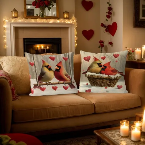 Vista 3 de Juego de 4 fundas de almohada para el día de San Valentín de 18 x 18 pulgadas, juego de 4 fundas de almohada cardenales, decoración de casa