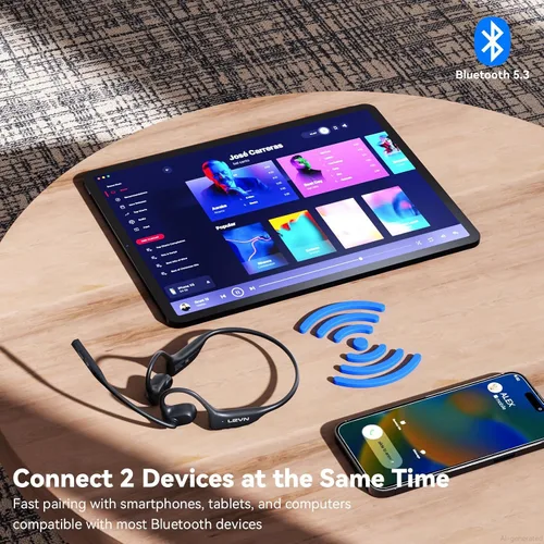 Vista 5 de LEVN Auriculares de oreja abierta con micrófono, auriculares Bluetooth de 29g con micrófono, auriculares Bluetooth con micrófono de cancelación