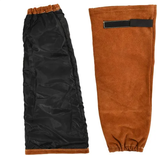Vista 2 de Mangas de trabajo de soldadura de cuero para hombres y mujeres, protección de brazo resistente al calor y al fuego con costuras de Kevlar y forro