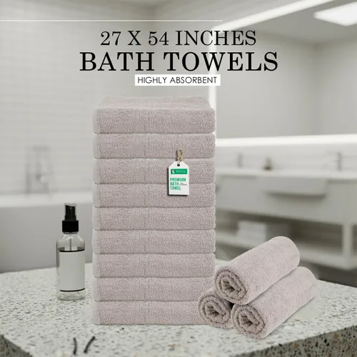 Vista 4 de Toallas de baño_Paquete de 12 toallas de baño beige (paquete de 12, 27 pulgadas de ancho x 54 pulgadas de largo), color beige, toalla de algodón