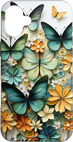 Vista 23 de iPhone 16 mariposa estética mariposas verdes naturaleza acuarela caso