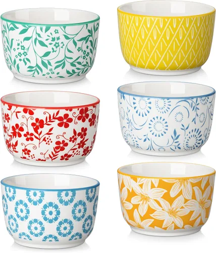 Vista 13 de vancasso Selene - Juego de 6 mini ramequines de cerámica de 4 onzas, tazas para hornear aptas para horno para crème brûlée, soufflés, postres