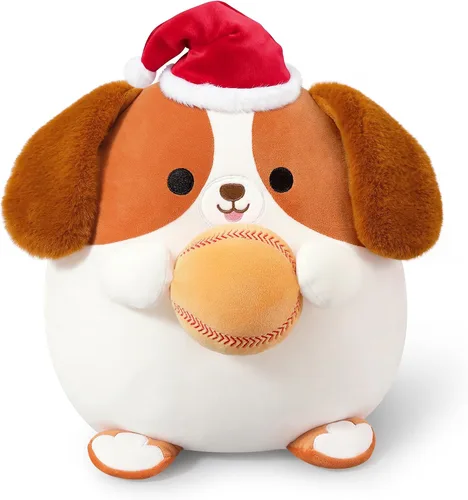Vista 2 de Onsoyours Animal de Peluche Original de Perro Beagle Navideño con Gorro de Béisbol de Santa - Juguete de Peluche de Cachorro Deportivo Suave de 12