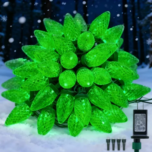 Vista 8 de Luces de Navidad C9 para exteriores, 33 pies, 50 luces LED, 8 modos de iluminación, impermeables, extensibles para interiores y exteriores, techo