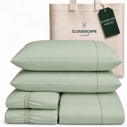 Vista 26 de Cloud Scape Linen - Juego de sábanas de algodón egipcio de doble capa, tamaño individual, tejido de satén de fibra larga, juego de 3 piezas, ropa