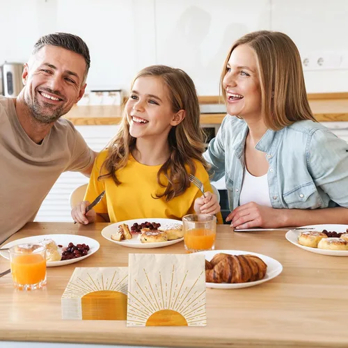 Vista 6 de Whaline 80 servilletas de papel de cumpleaños de estilo bohemio con sol y amanecer y sol, desechables, servilletas de almuerzo desechables para baby