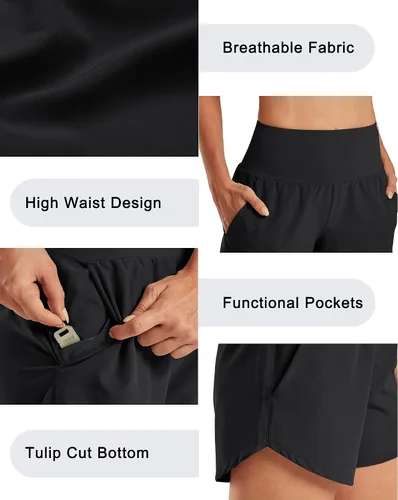 Vista 6 de G4Free Pantalones cortos deportivos para mujer de 5 pulgadas con bolsillos, pantalones cortos de entrenamiento ligeros para tenis, gimnasio