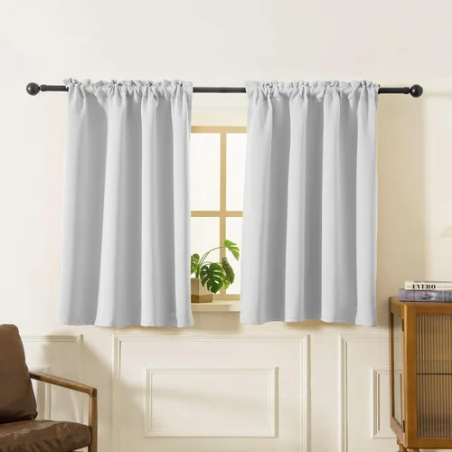 Vista 13 de Pickluc Cortina opaca de cocina de 20 pulgadas de largo, con bolsillo para barra, cortinas para ventanas pequeñas en sala de estar, sótano Beige