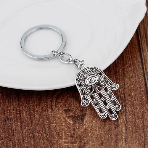 Vista 2 de Meiligo® Moda retro mal de ojo llavero joyería hueco protector mano de Fatima Palm Charm Key Rings