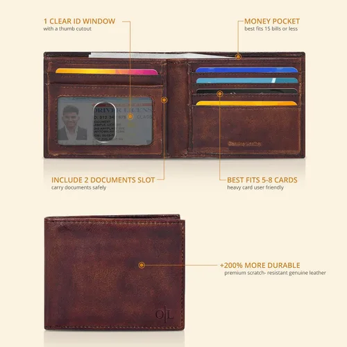 Vista 46 de Cartera delgada de cuero para hombre, bloqueo RFID, bolsillo frontal minimalista, delgada y elegante con ventana de identificación, regalo