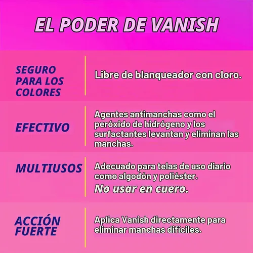 Vista 6 de Vanish Removedor de manchas sin blanqueador de color líquido rosa 925ML