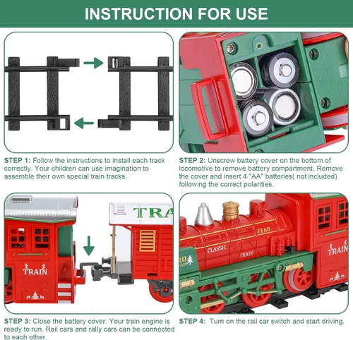 Vista 6 de Juego de tren eléctrico para niños y niñas, juego de tren de Navidad con humo real, sonidos y luces, tren de juguete clásico con motor de locomotora