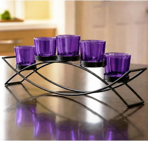 Vista 17 de Seraphic - Porta velas arqueado de hierro para decoración de centro de mesa con portavelas largo para bodas, patio, cocina, comedor y mesas de café