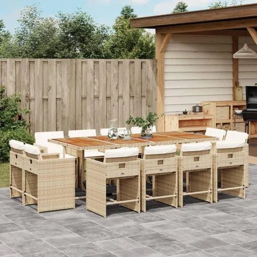 Vista 29 de 9-Piece Patio Dining Set with Cushions Beige Poly Rattan Outdoor Furniture for Garden Backyard Balcony – Foldable Chairs Space Saving Design