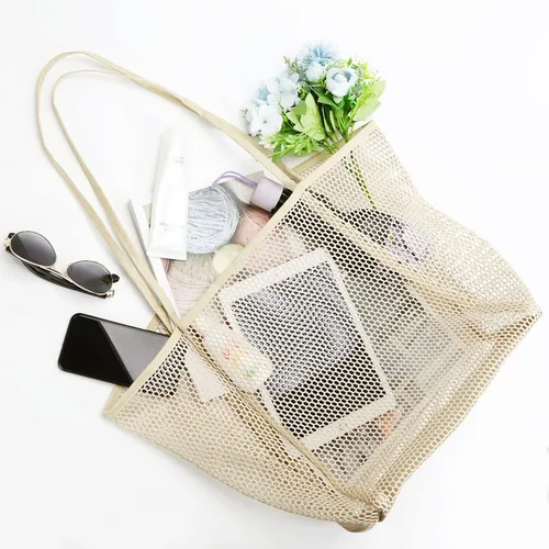 Vista 5 de Nausear Mesh Tote Beach Bag Womens Shoulder Handbag - Spacious, Durable, Breathable, Stylish, Multi-Purpose