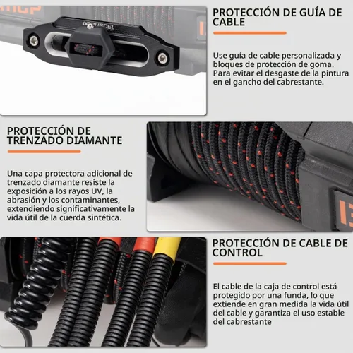 Vista 4 de RUGCEL WINCH Cabrestante EMCP de 12V 13500lb Nuevo Cabrestante Eléctrico Impermeable de Cuerda Sintética para Jeep con Hawse Fairlead, Control