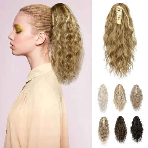 Vista 13 de REECHO Extensión de cola de caballo, extensiones de cabello rizado de cola de caballo de 18 pulgadas, extensiones de cabello sintético natural