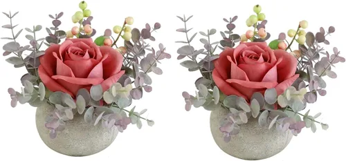 Vista 16 de Small Artificial Blue Rose Potted Plant, 2 Pcs Mini Faux Decor 2 piezas azules