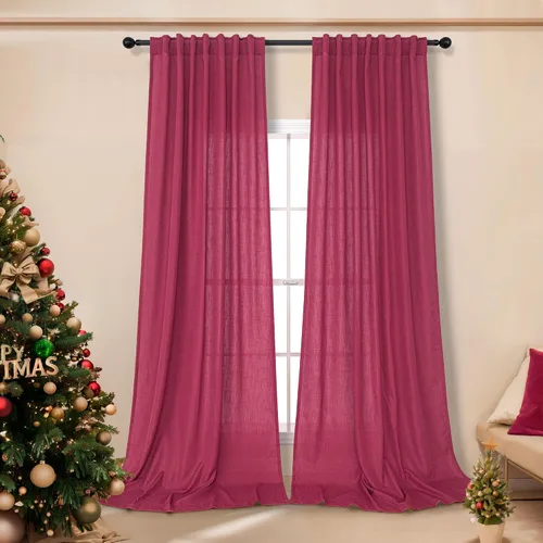 Vista 26 de DANCURTON Cortinas de lino para ventana, cocina moderna, dormitorio, ventanas pequeñas, 2 paneles con bolsillo con pestaña trasera, gruesas