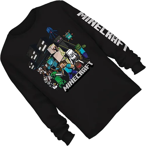 Vista 4 de Minecraft Camiseta de videojuegos para niños, color negro y verde, camiseta oficial de manga larga