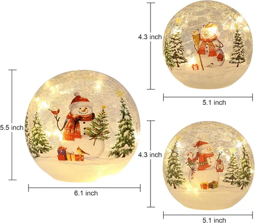 Vista 10 de YEAHOME Decoraciones de Navidad para interiores, juego de 3 bolas de cristal agrietadas de muñeco de nieve con luces LED, decoración del hogar